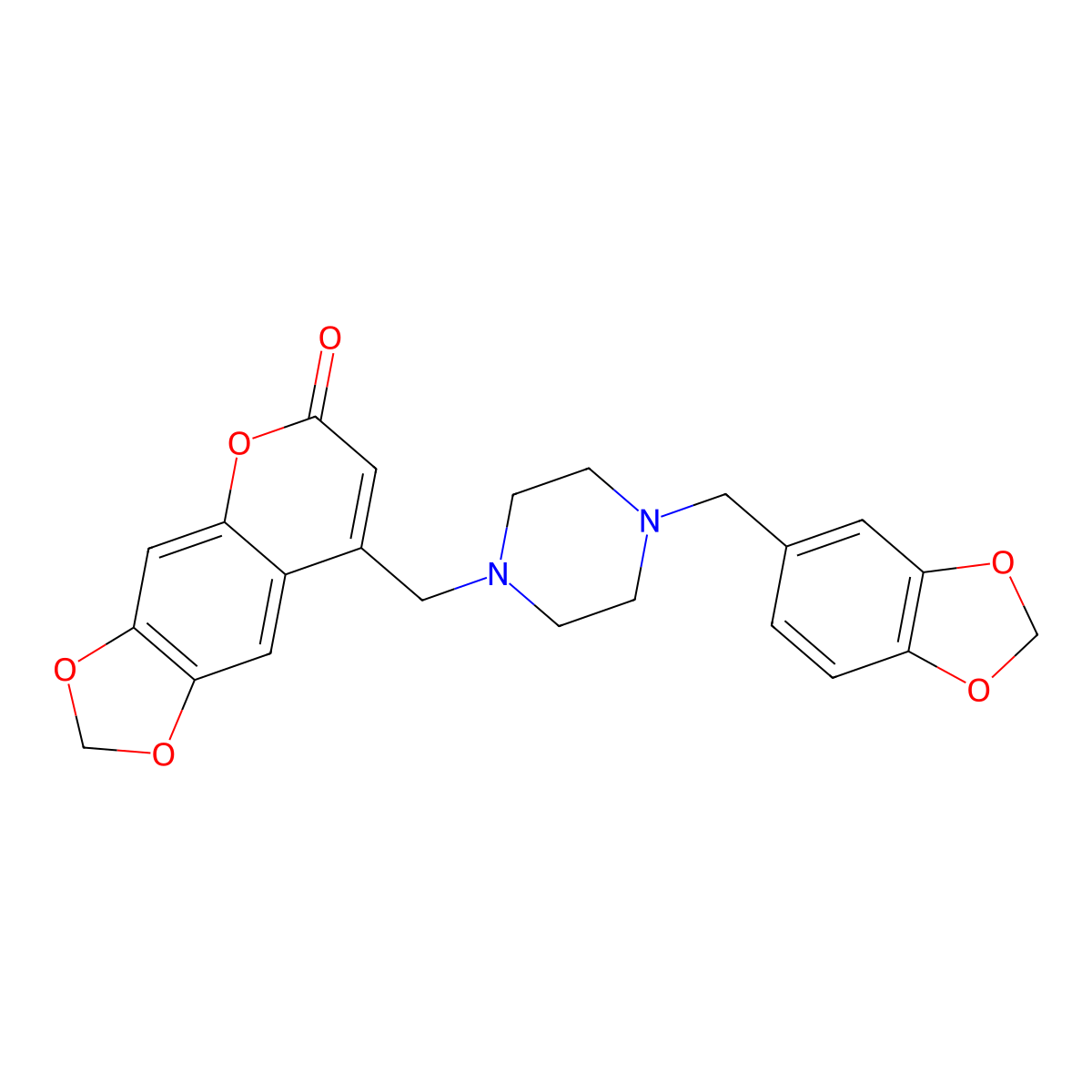 8-((4-(benzo[d][1,3]dioxol-5-ylmethyl)piperazin-1-yl)methyl)-6H-[1,3]dioxolo[4,5-g]chromen-6-one molecular structure, CAS 859111-99-2