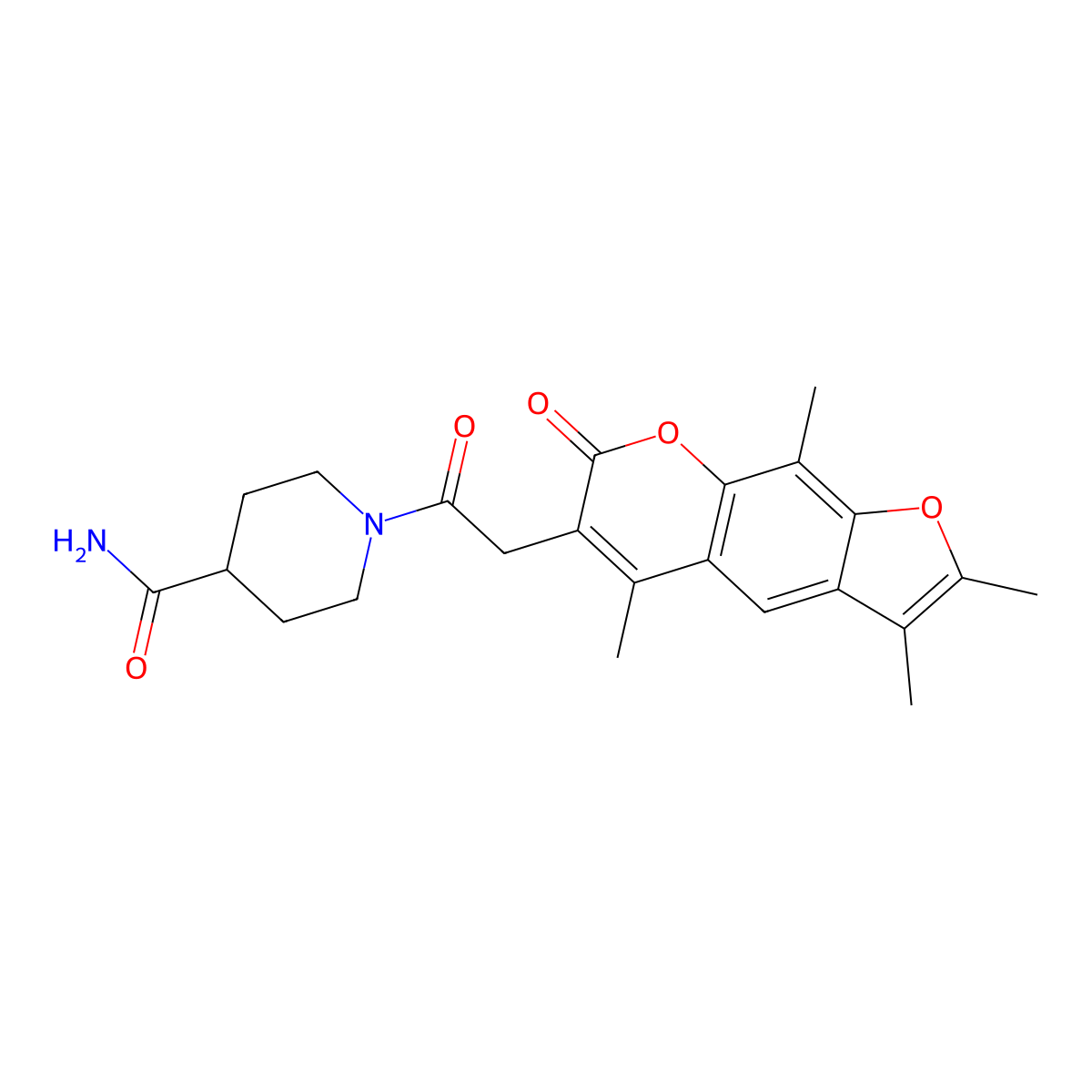 1-[(2,3,5,9-tetramethyl-7-oxo-7H-furo[3,2-g]chromen-6-yl)acetyl]piperidine-4-carboxamide molecular structure, CAS 859112-10-0