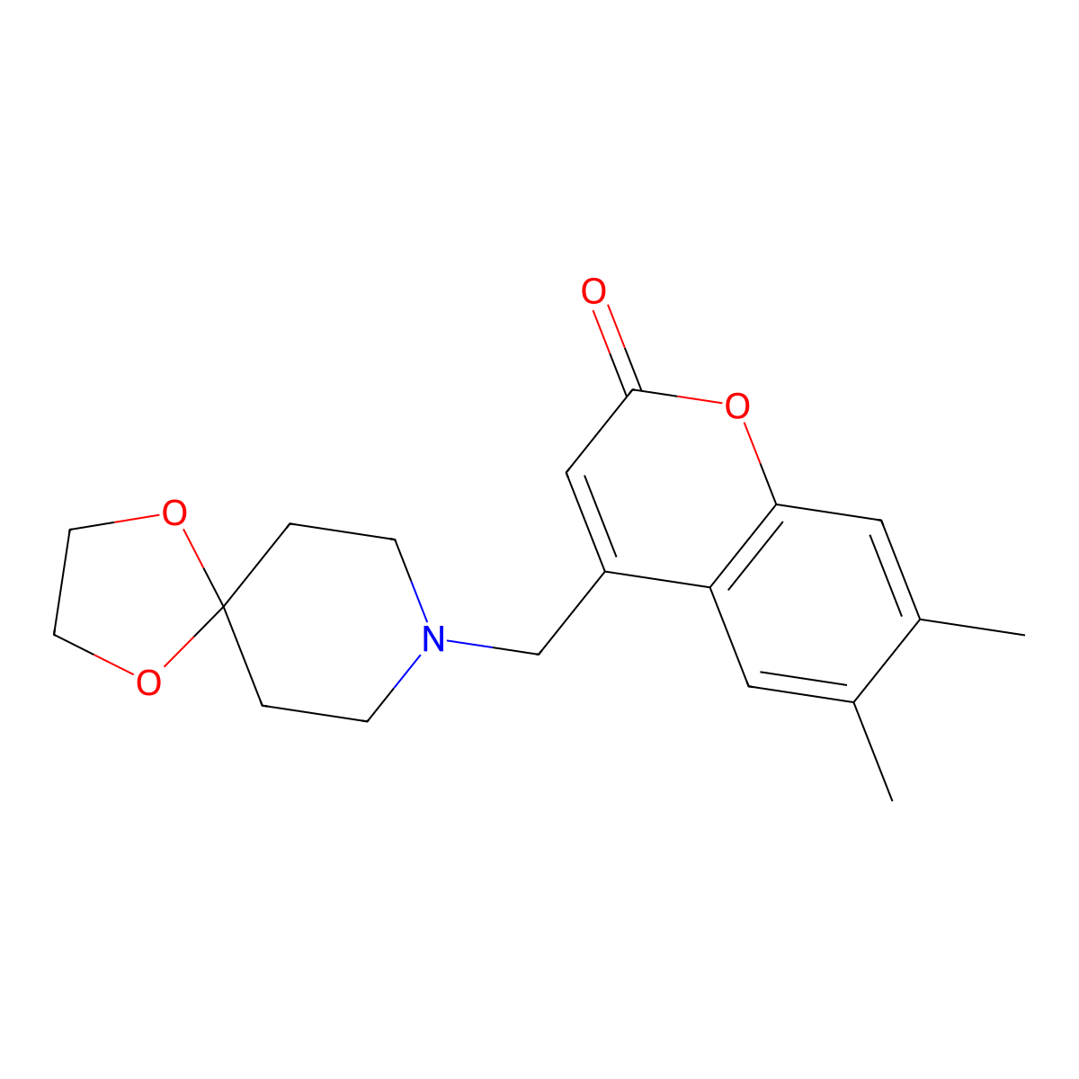 4-(1,4-dioxa-8-azaspiro[4.5]decan-8-ylmethyl)-6,7-dimethyl-2H-chromen-2-one molecular structure, CAS 859112-44-0