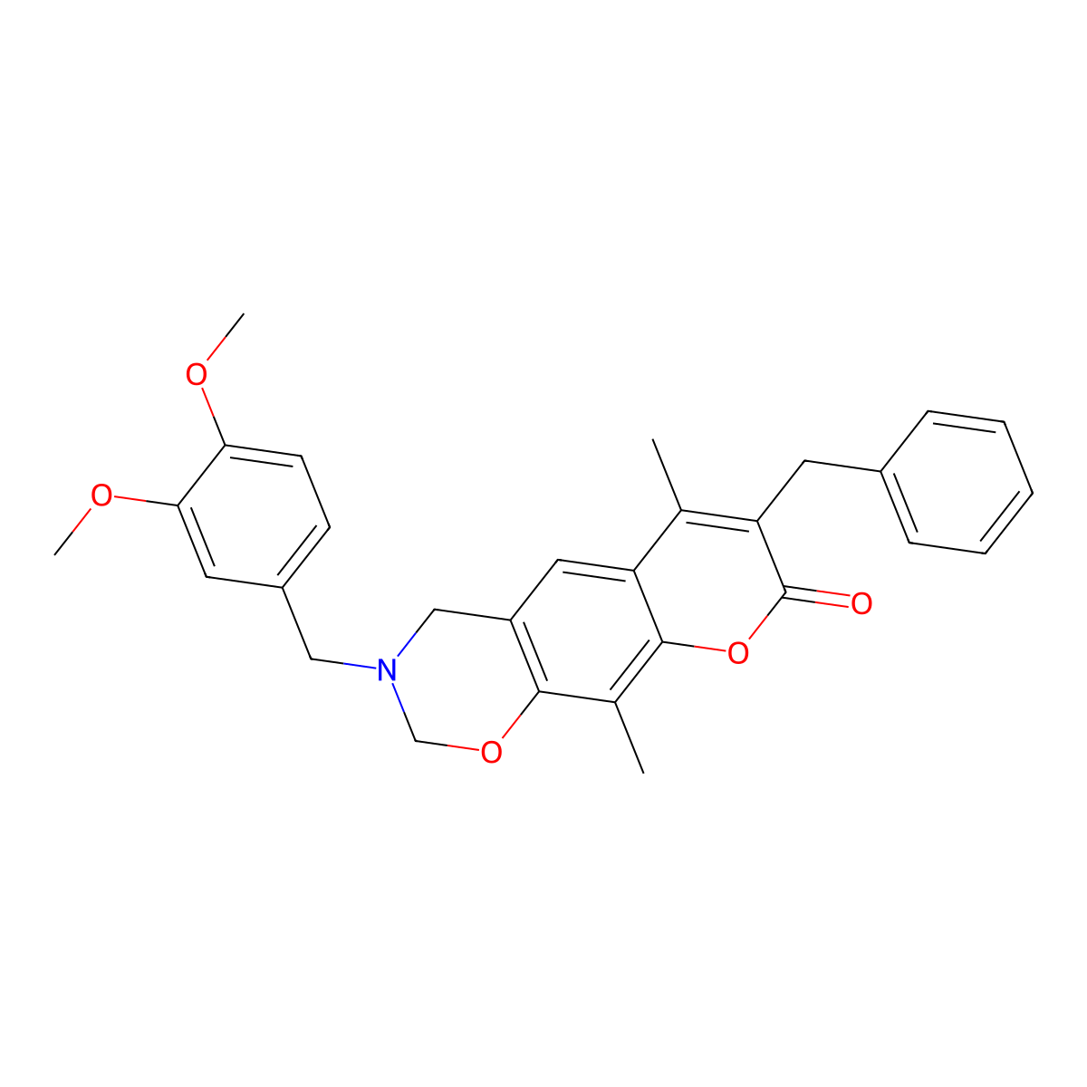 7-benzyl-3-(3,4-dimethoxybenzyl)-6,10-dimethyl-3,4-dihydro-2H,8H-chromeno[6,7-e][1,3]oxazin-8-one molecular structure, CAS 859113-87-4