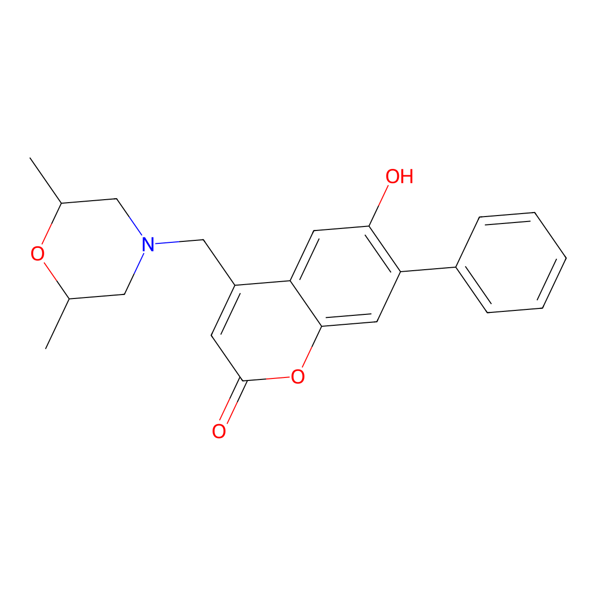 4-((2,6-dimethylmorpholino)methyl)-6-hydroxy-7-phenyl-2H-chromen-2-one molecular structure, CAS 859116-22-6