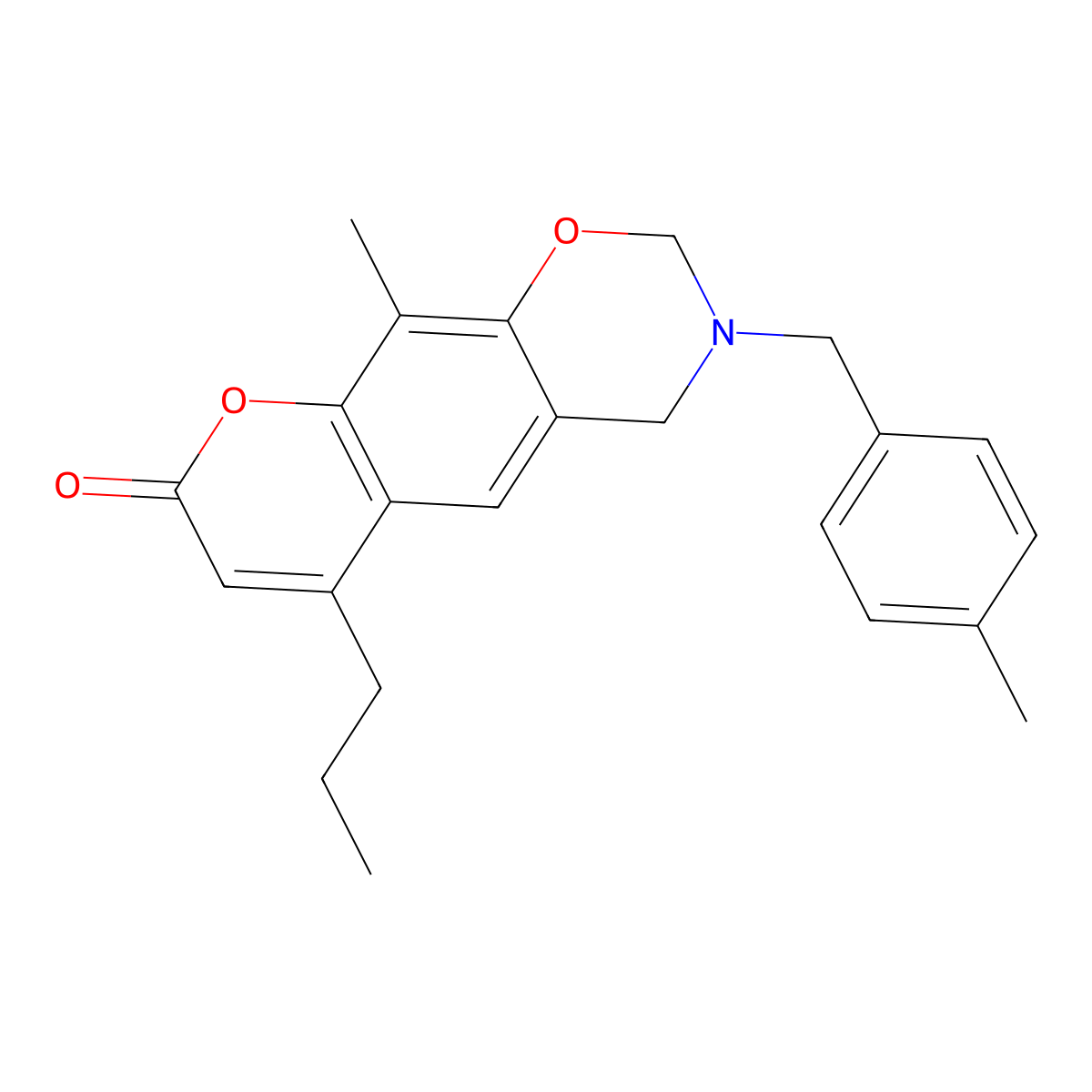 10-methyl-3-(4-methylbenzyl)-6-propyl-3,4-dihydro-2H,8H-chromeno[6,7-e][1,3]oxazin-8-one molecular structure, CAS 859116-45-3