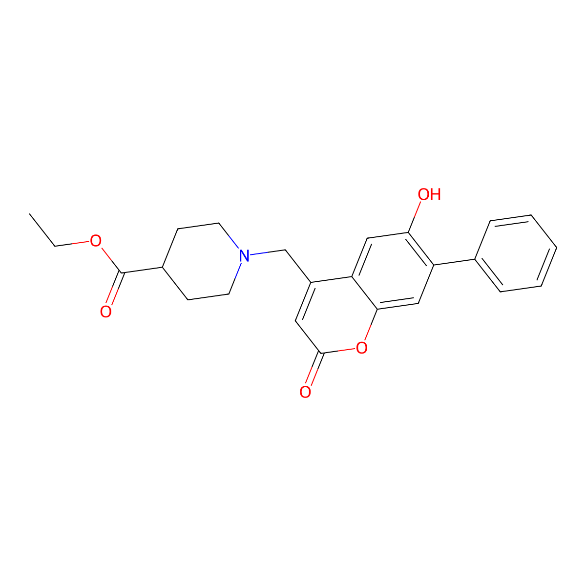 ethyl 1-[(6-hydroxy-2-oxo-7-phenyl-2H-chromen-4-yl)methyl]piperidine-4-carboxylate molecular structure, CAS 859116-68-0