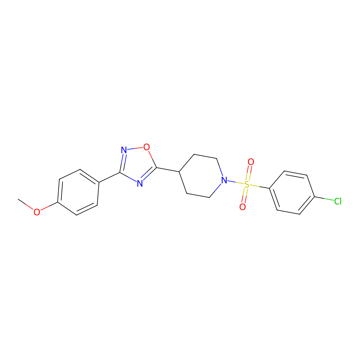 5-[1-(4-Chlorophenyl)sulfonylpiperidin-4-yl]-3-(4-methoxyphenyl)-1,2,4-oxadiazole molecular structure, CAS 859118-92-6