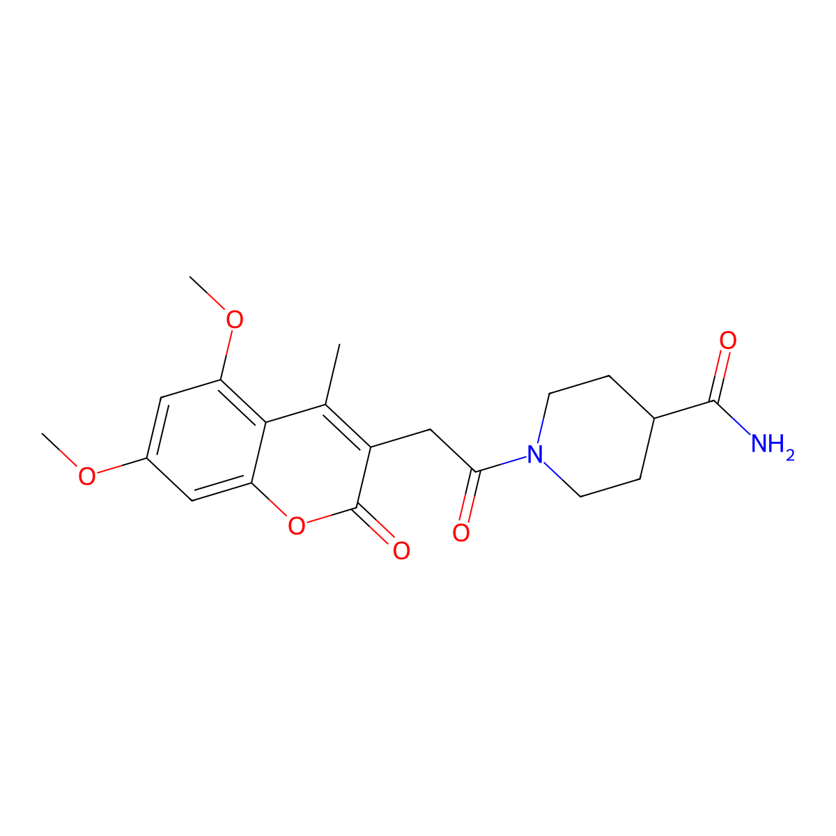 1-[(5,7-dimethoxy-4-methyl-2-oxo-2H-chromen-3-yl)acetyl]piperidine-4-carboxamide molecular structure, CAS 859123-92-5