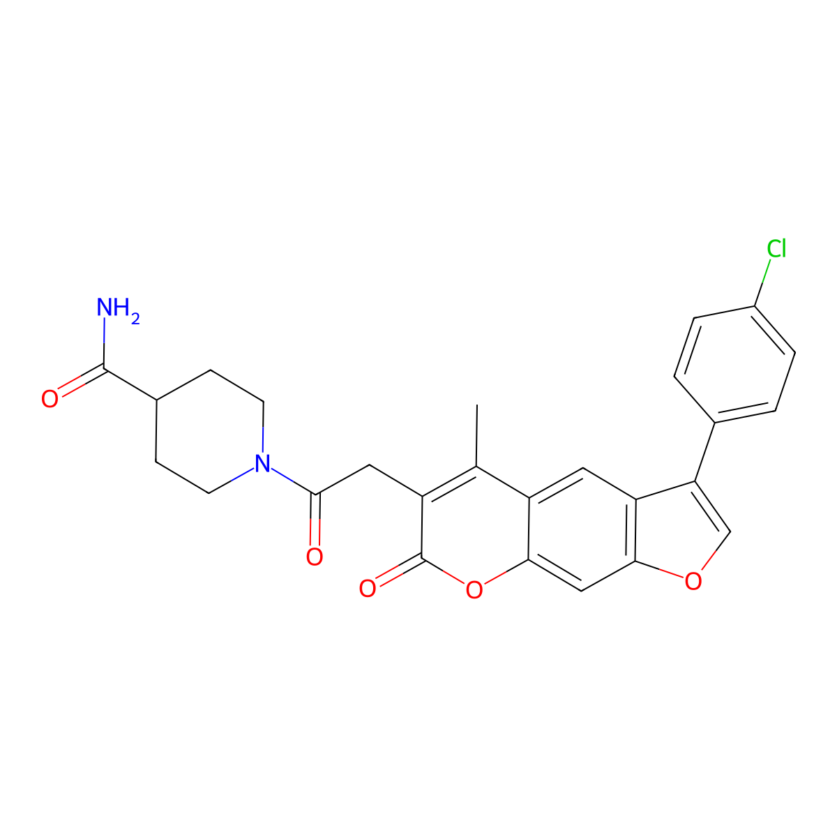 1-{[3-(4-chlorophenyl)-5-methyl-7-oxo-7H-furo[3,2-g]chromen-6-yl]acetyl}piperidine-4-carboxamide molecular structure, CAS 859124-28-0