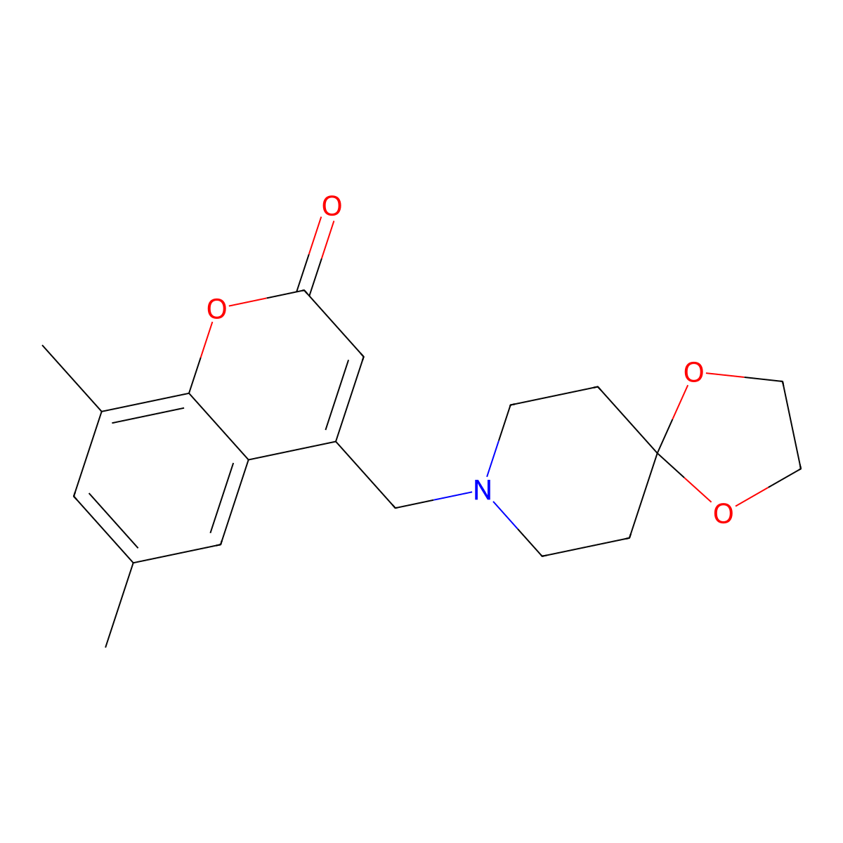 4-(1,4-dioxa-8-azaspiro[4.5]decan-8-ylmethyl)-6,8-dimethyl-2H-chromen-2-one molecular structure, CAS 859124-54-2