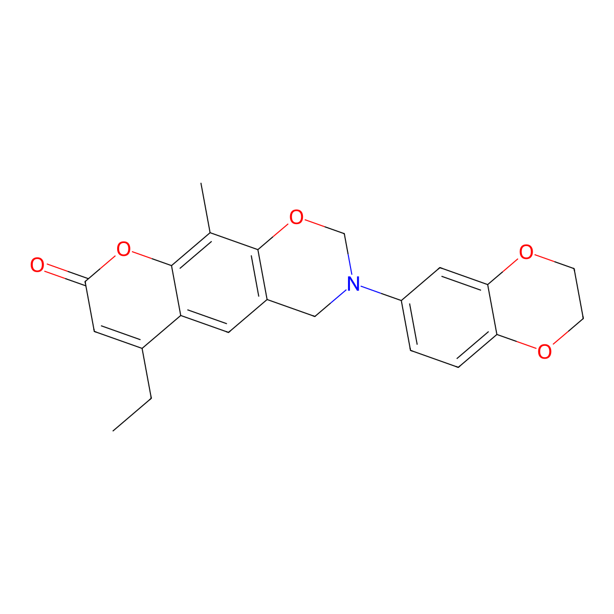 3-(2,3-dihydro-1,4-benzodioxin-6-yl)-6-ethyl-10-methyl-3,4-dihydro-2H,8H-chromeno[6,7-e][1,3]oxazin-8-one molecular structure, CAS 859124-60-0