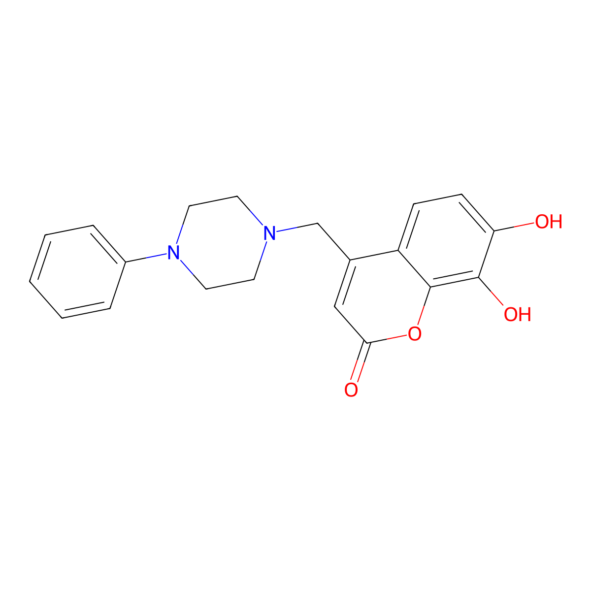 7,8-Dihydroxy-4-[(4-phenylpiperazin-1-yl)methyl]chromen-2-one molecular structure, CAS 859125-43-2