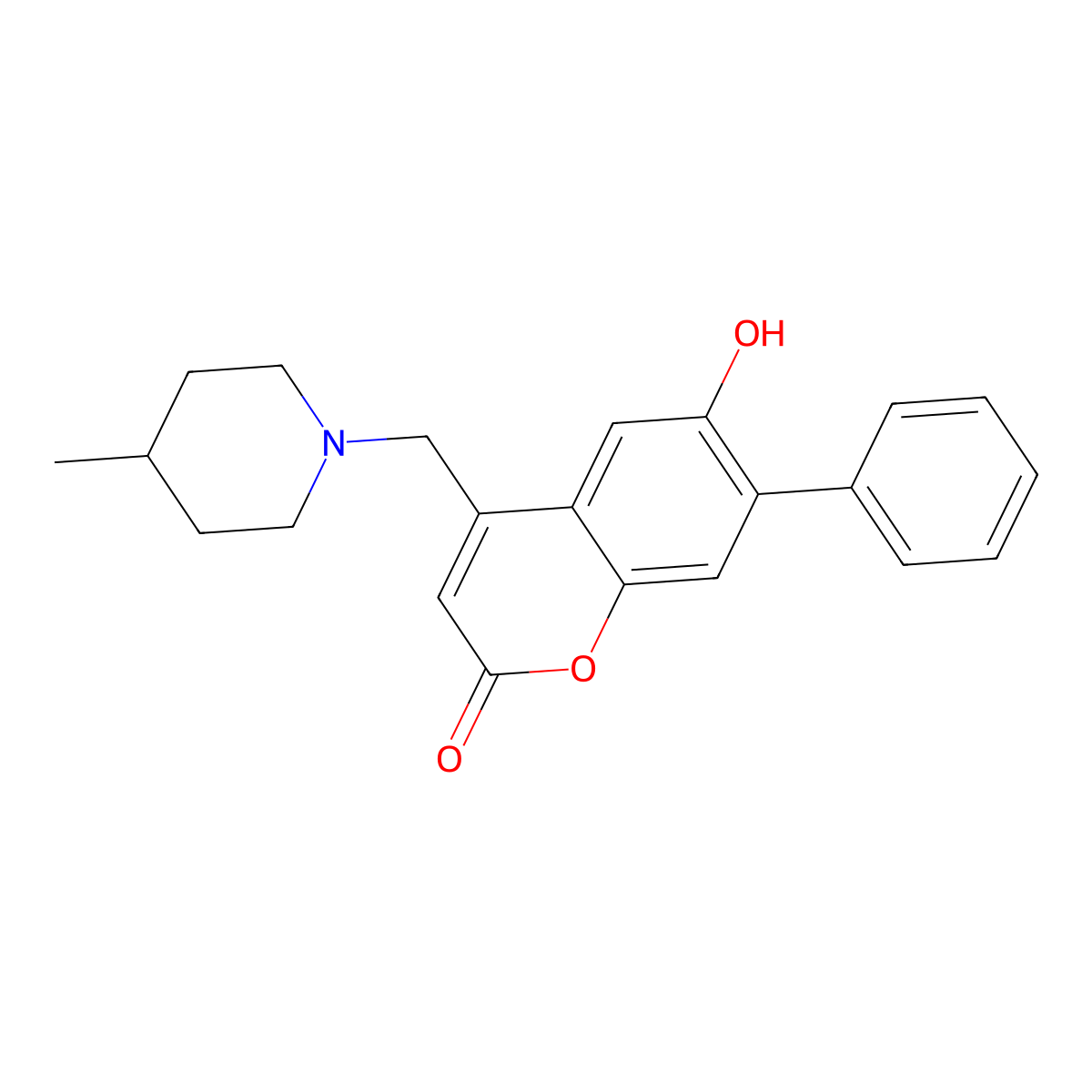 6-hydroxy-4-((4-methylpiperidin-1-yl)methyl)-7-phenyl-2H-chromen-2-one molecular structure, CAS 859125-61-4