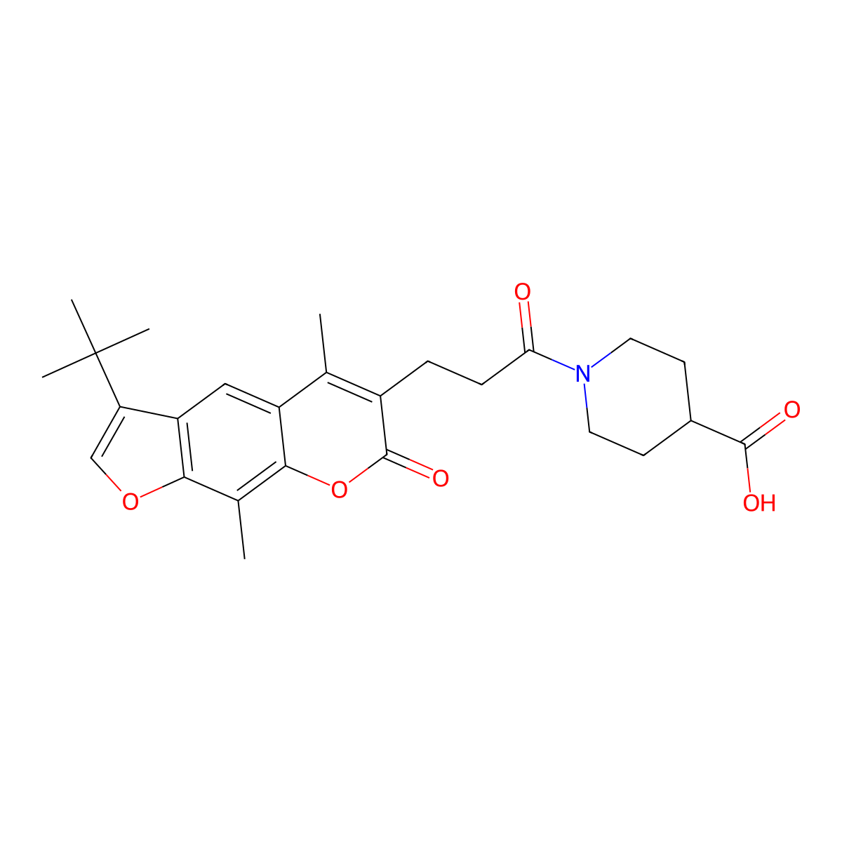 1-[3-(3-tert-butyl-5,9-dimethyl-7-oxo-7H-furo[3,2-g]chromen-6-yl)propanoyl]piperidine-4-carboxylic acid molecular structure, CAS 859126-77-5