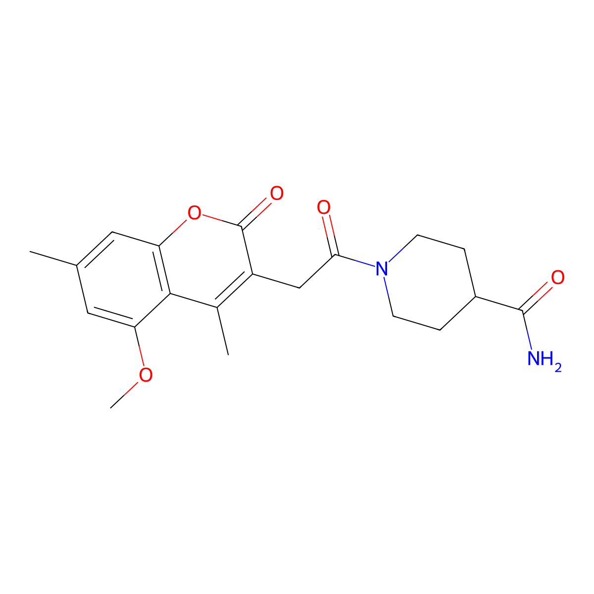 1-[(5-methoxy-4,7-dimethyl-2-oxo-2H-chromen-3-yl)acetyl]piperidine-4-carboxamide molecular structure, CAS 859127-27-8