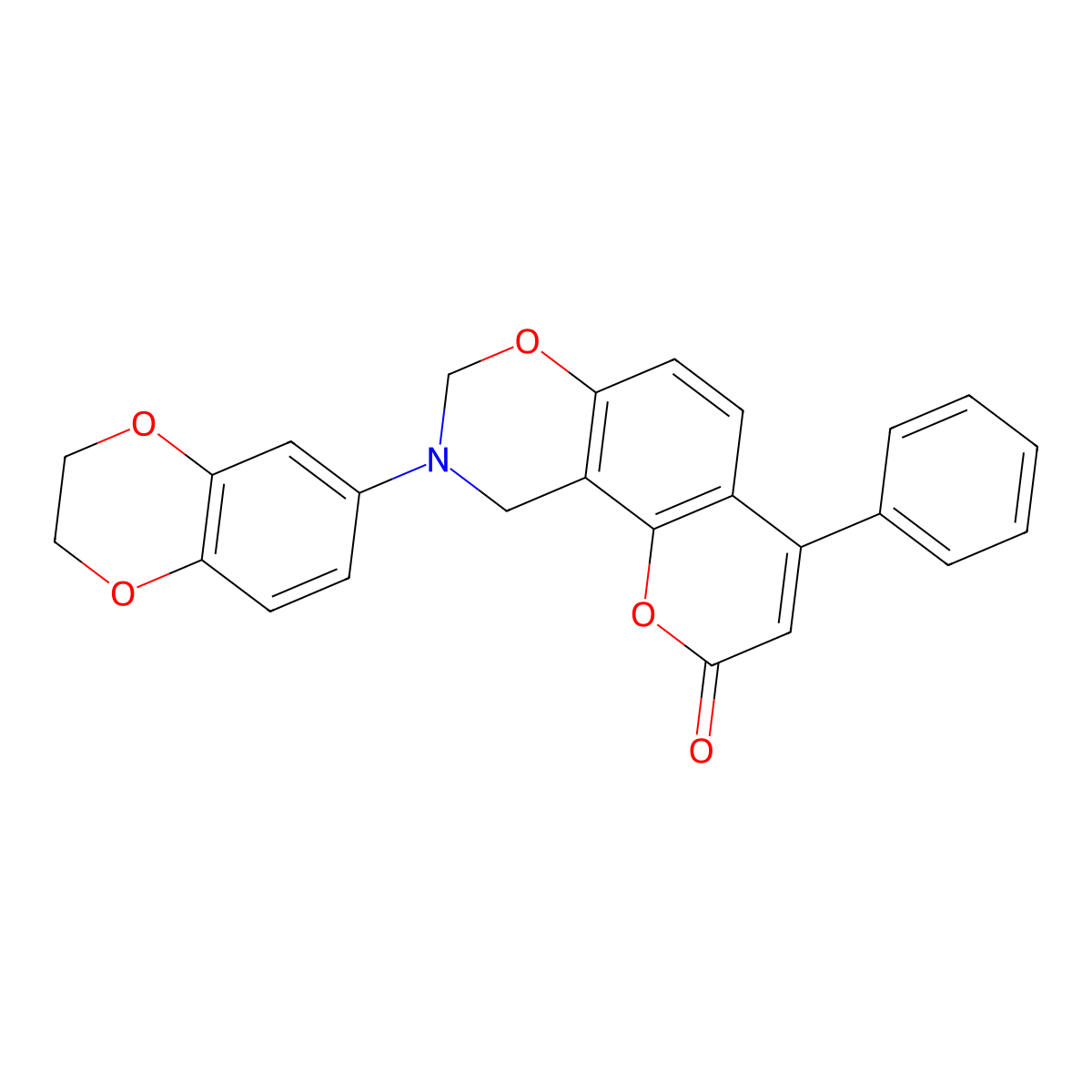 9-(2,3-dihydro-1,4-benzodioxin-6-yl)-4-phenyl-9,10-dihydro-2H,8H-chromeno[8,7-e][1,3]oxazin-2-one molecular structure, CAS 859127-32-5