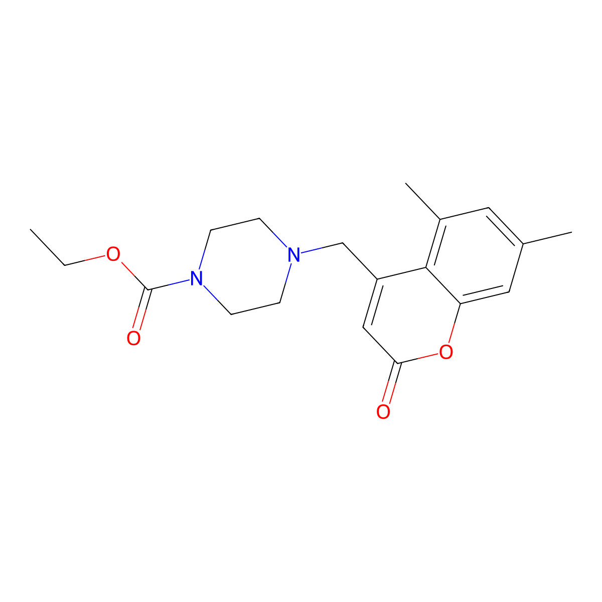 Ethyl 4-[(5,7-dimethyl-2-oxochromen-4-yl)methyl]piperazine-1-carboxylate molecular structure, CAS 859127-36-9
