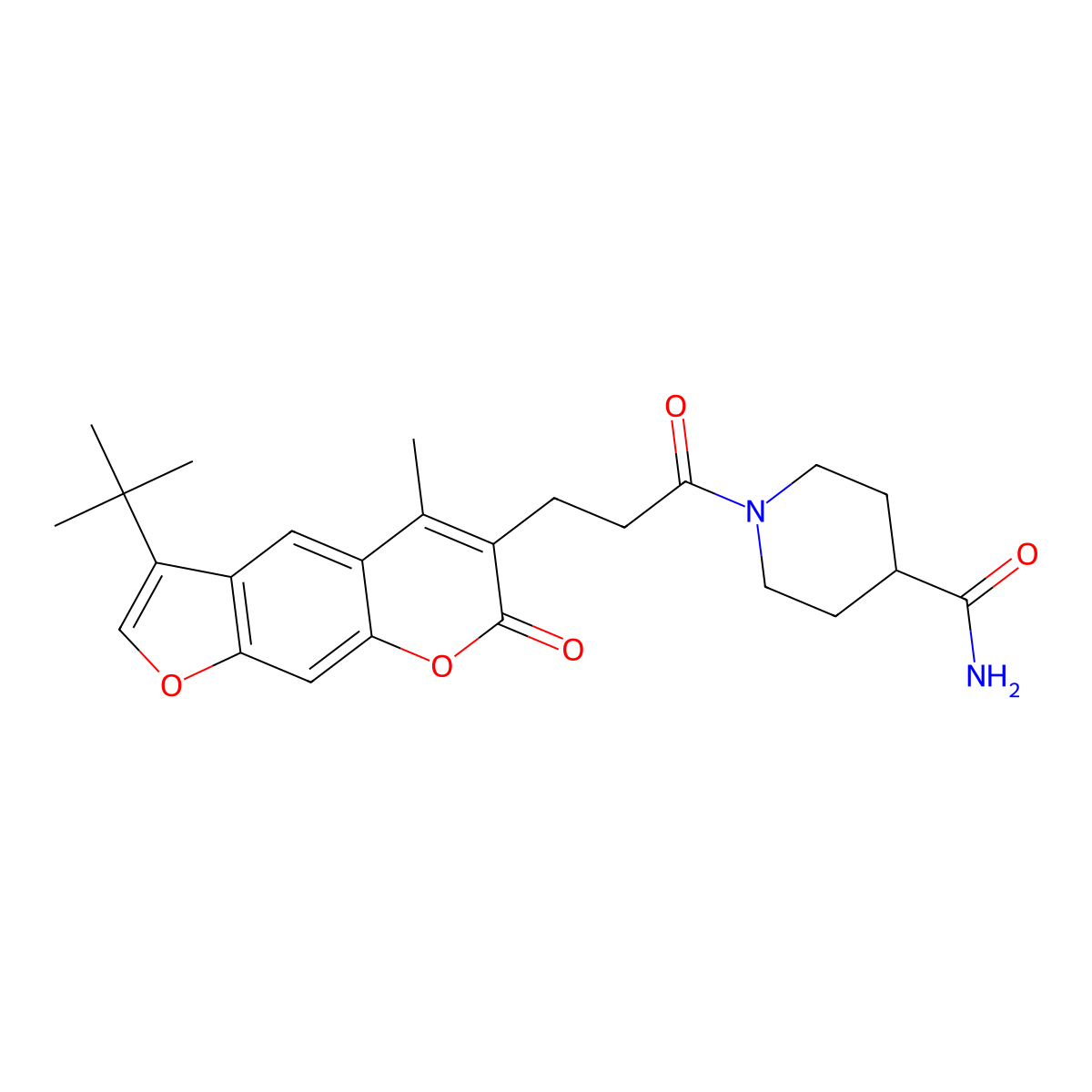 1-[3-(3-tert-butyl-5-methyl-7-oxo-7H-furo[3,2-g]chromen-6-yl)propanoyl]piperidine-4-carboxamide molecular structure, CAS 859127-46-1