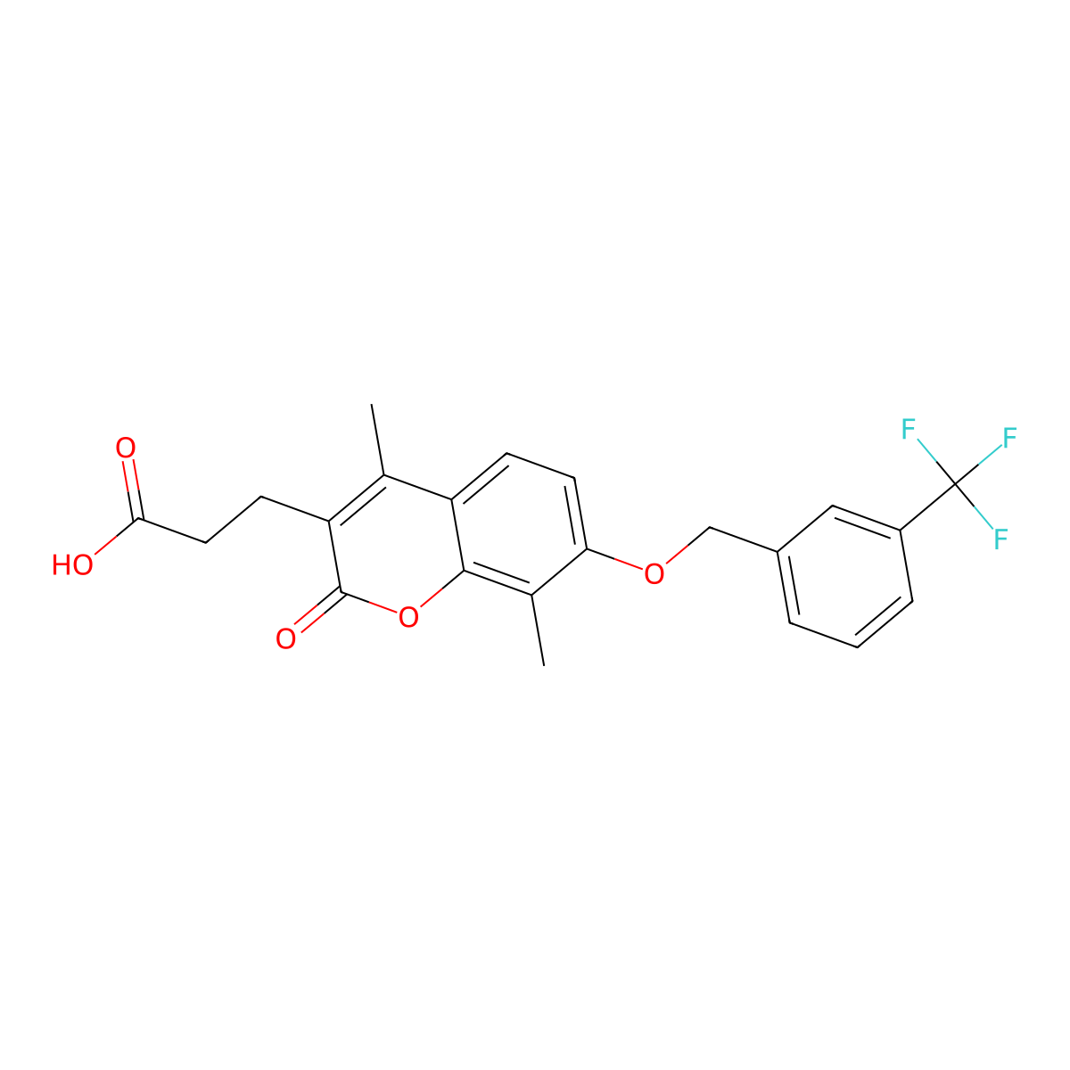 3-[4,8-dimethyl-2-oxo-7-[[3-(trifluoromethyl)phenyl]methoxy]chromen-3-yl]propanoic Acid molecular structure, CAS 859129-24-1