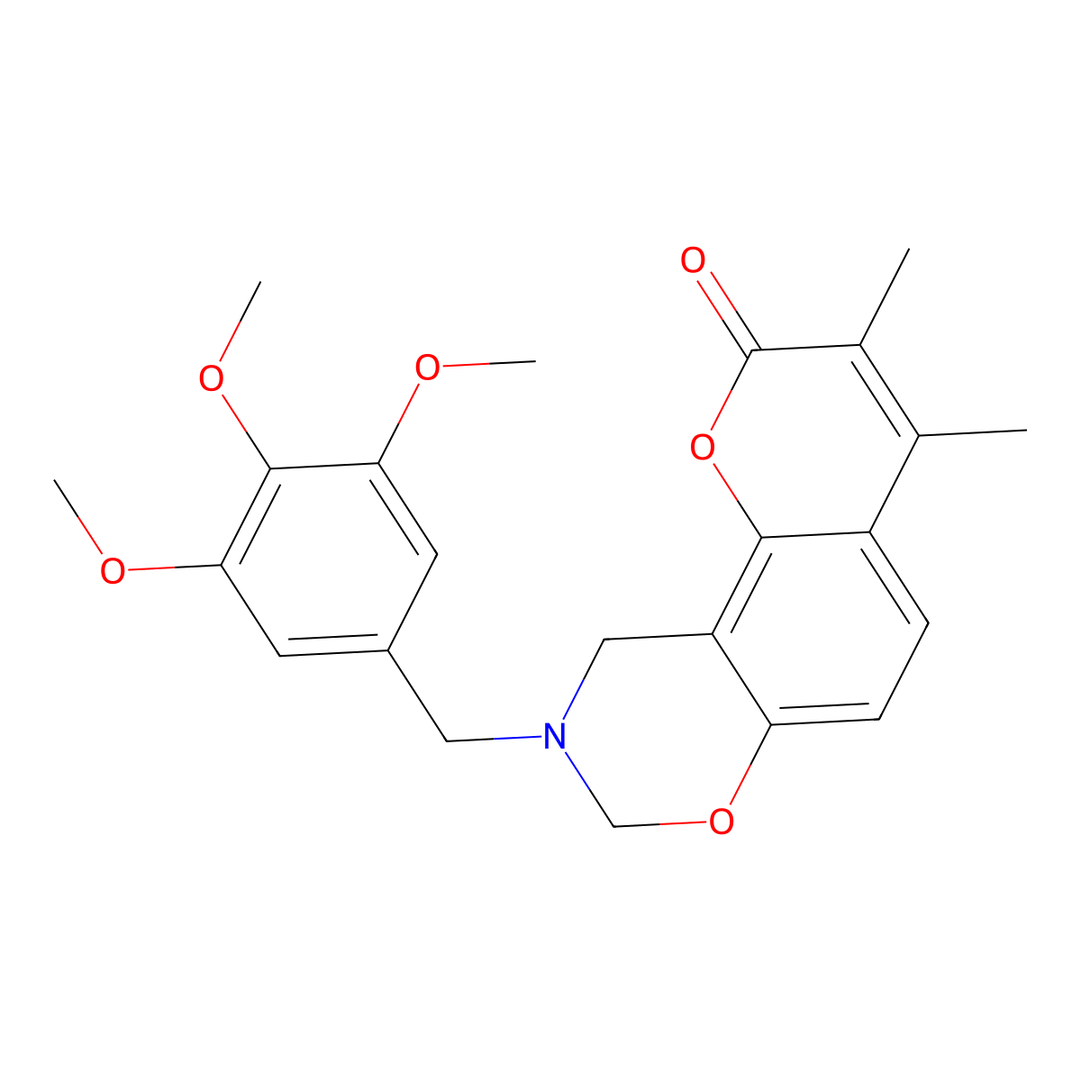 3,4-dimethyl-9-(3,4,5-trimethoxybenzyl)-9,10-dihydro-2H,8H-chromeno[8,7-e][1,3]oxazin-2-one molecular structure, CAS 859129-27-4