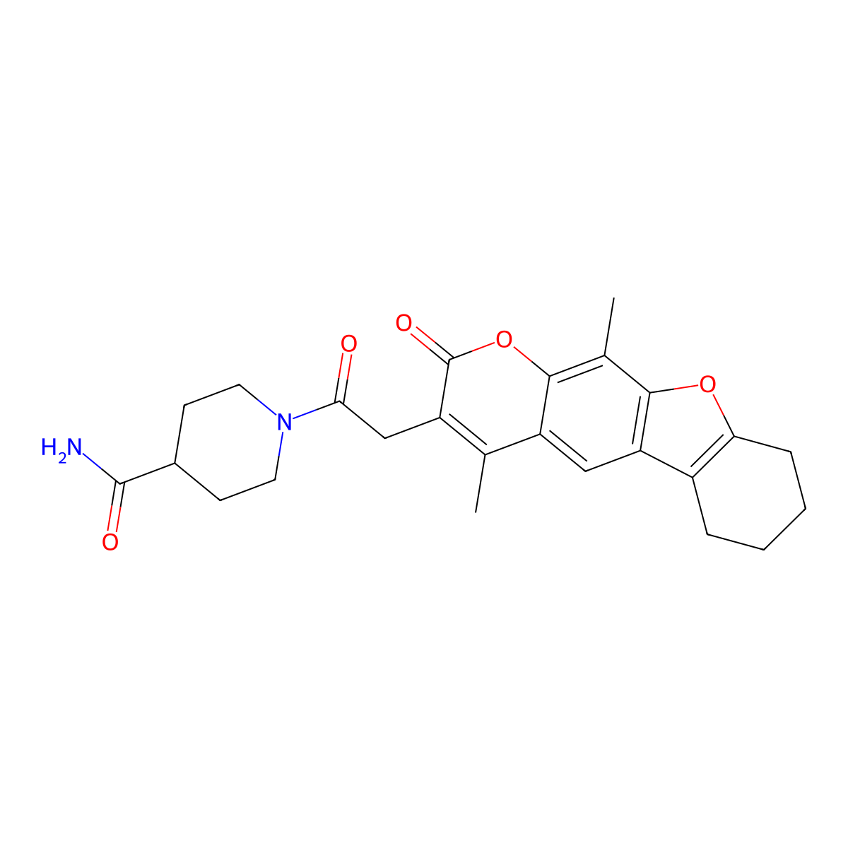 1-[(4,11-dimethyl-2-oxo-6,7,8,9-tetrahydro-2H-[1]benzofuro[3,2-g]chromen-3-yl)acetyl]piperidine-4-carboxamide molecular structure, CAS 859129-55-8