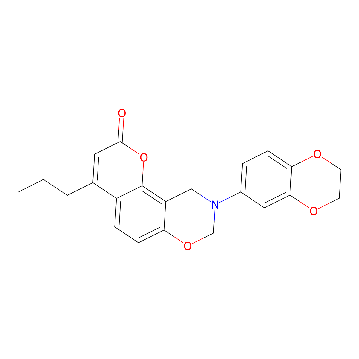 9-(2,3-dihydro-1,4-benzodioxin-6-yl)-4-propyl-9,10-dihydro-2H,8H-chromeno[8,7-e][1,3]oxazin-2-one molecular structure, CAS 859129-63-8