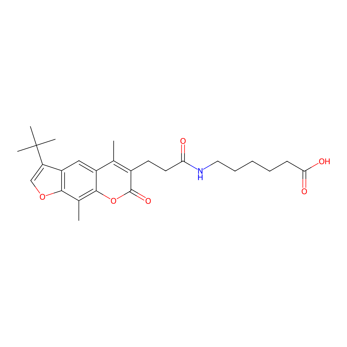 6-{[3-(3-tert-butyl-5,9-dimethyl-7-oxo-7H-furo[3,2-g]chromen-6-yl)propanoyl]amino}hexanoic acid molecular structure, CAS 859129-81-0