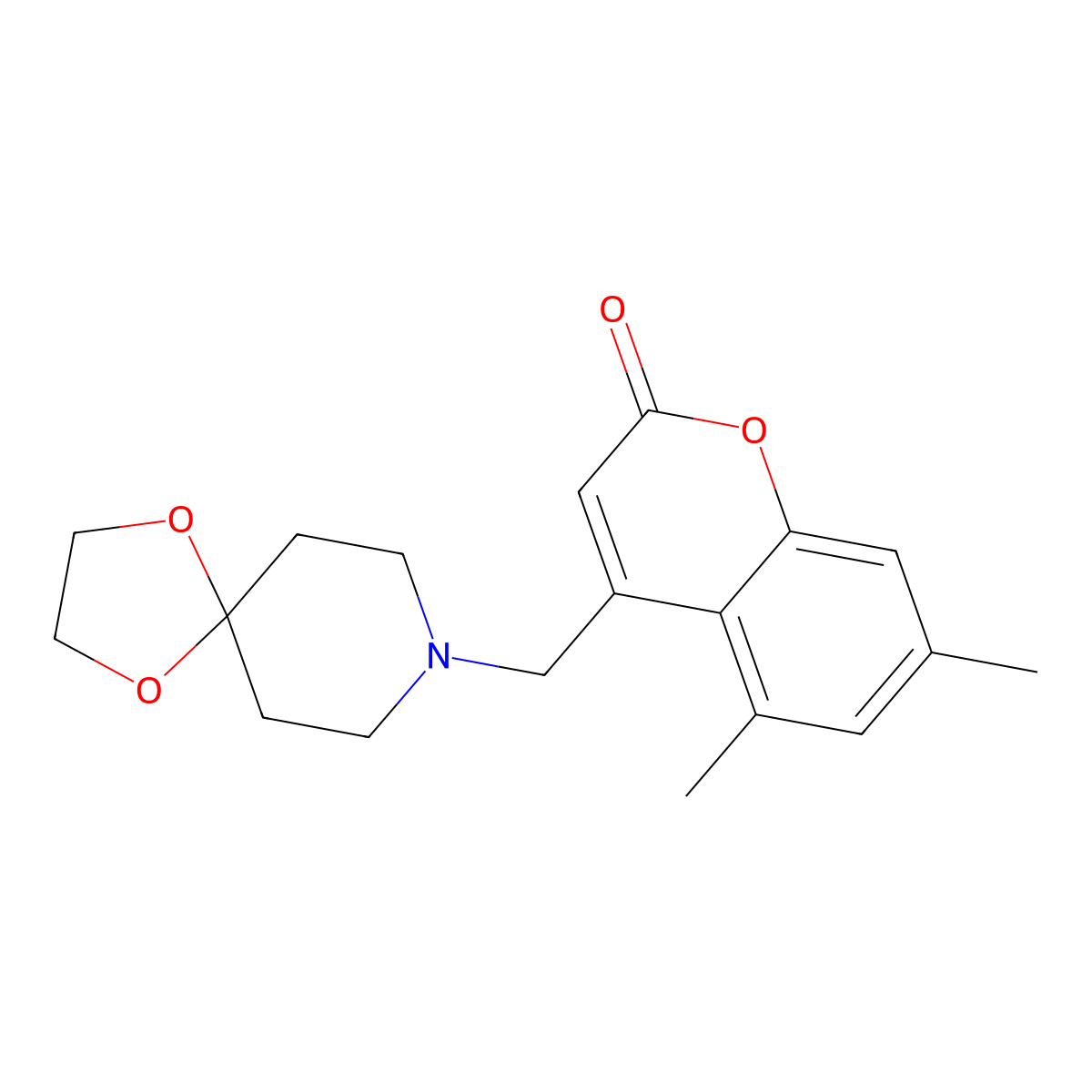 4-(1,4-Dioxa-8-azaspiro[4.5]decan-8-ylmethyl)-5,7-dimethylchromen-2-one molecular structure, CAS 859129-84-3
