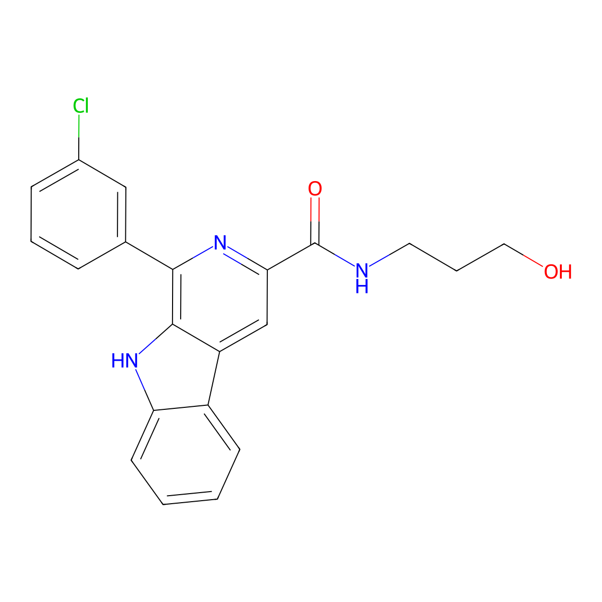 1-(3-chlorophenyl)-N-(3-hydroxypropyl)-9H-pyrido[3,4-b]indole-3-carboxamide molecular structure, CAS 859130-76-0