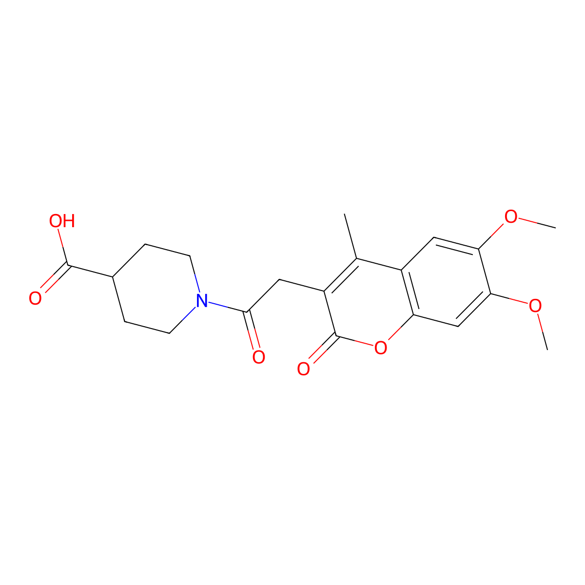 1-[(6,7-dimethoxy-4-methyl-2-oxo-2H-chromen-3-yl)acetyl]piperidine-4-carboxylic acid molecular structure, CAS 859130-78-2