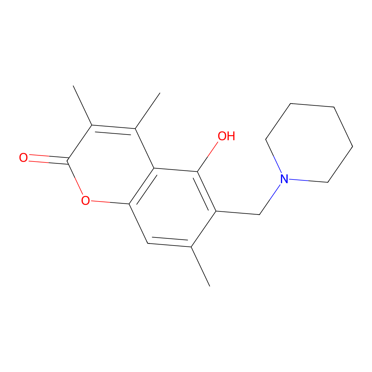 5-hydroxy-3,4,7-trimethyl-6-(piperidin-1-ylmethyl)-2H-chromen-2-one molecular structure, CAS 859131-54-7