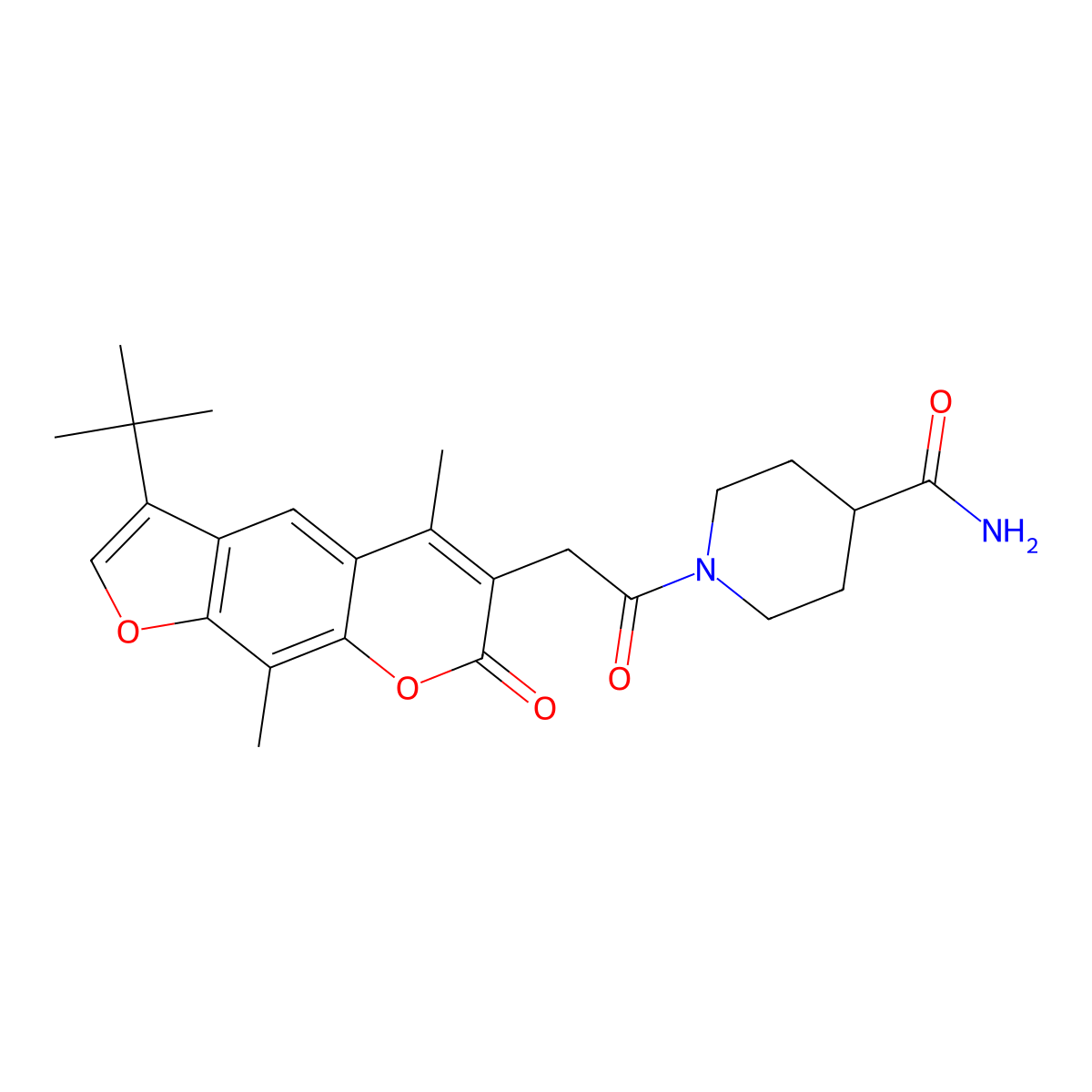 1-[(3-tert-butyl-5,9-dimethyl-7-oxo-7H-furo[3,2-g]chromen-6-yl)acetyl]piperidine-4-carboxamide molecular structure, CAS 859131-67-2