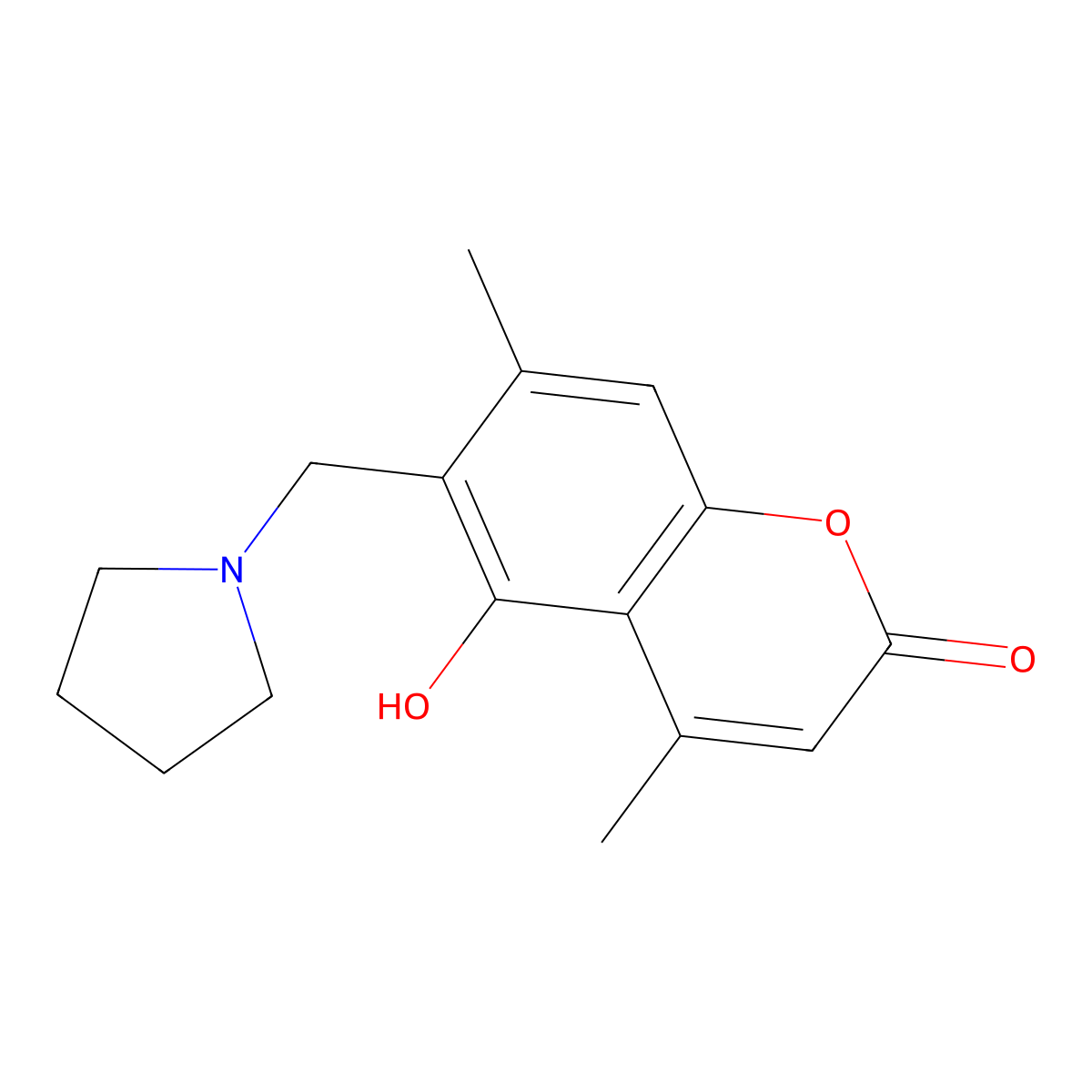 5-hydroxy-4,7-dimethyl-6-(pyrrolidin-1-ylmethyl)-2H-chromen-2-one molecular structure, CAS 859132-39-1