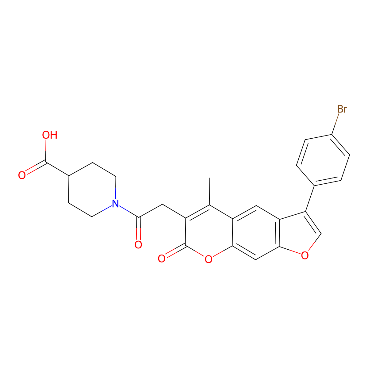 1-{[3-(4-bromophenyl)-5-methyl-7-oxo-7H-furo[3,2-g]chromen-6-yl]acetyl}piperidine-4-carboxylic acid molecular structure, CAS 859132-81-3