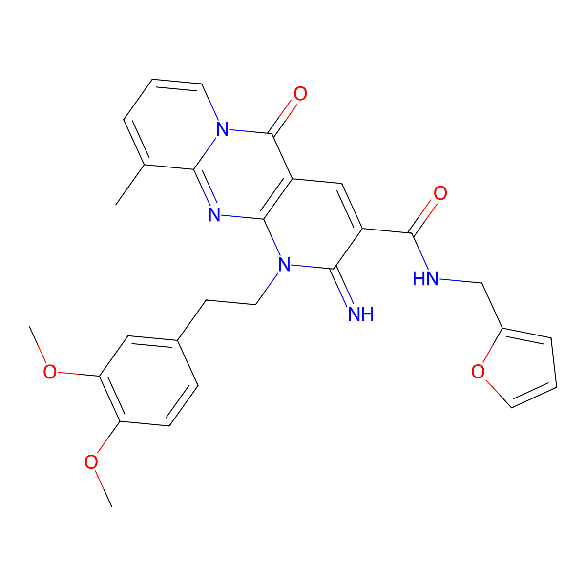1-[2-(3,4-dimethoxyphenyl)ethyl]-N-(furan-2-ylmethyl)-2-imino-10-methyl-5-oxo-1,5-dihydro-2H-dipyrido[1,2-a:2',3'-d]pyrimidine-3-carboxamide molecular structure, CAS 859137-13-6