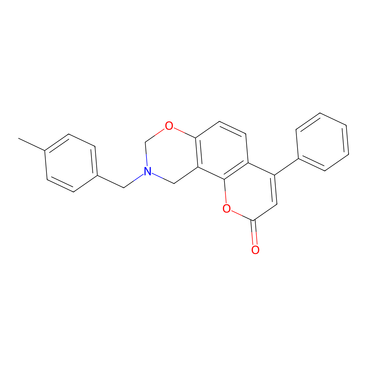 9-(4-methylbenzyl)-4-phenyl-9,10-dihydro-2H,8H-chromeno[8,7-e][1,3]oxazin-2-one molecular structure, CAS 859137-24-9