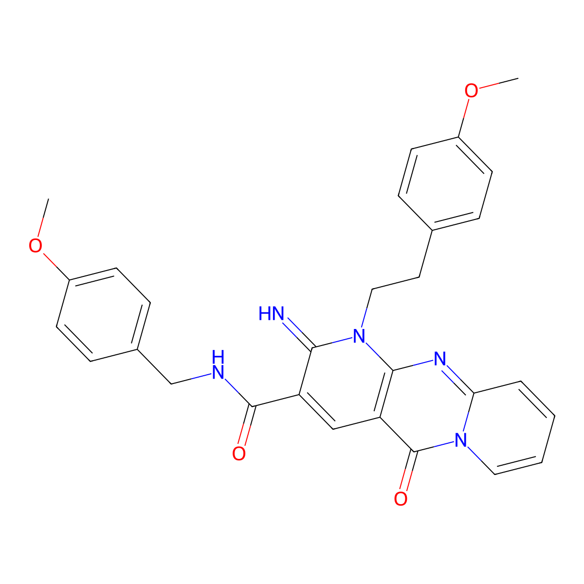 2-imino-N-(4-methoxybenzyl)-1-[2-(4-methoxyphenyl)ethyl]-5-oxo-1,5-dihydro-2H-dipyrido[1,2-a:2',3'-d]pyrimidine-3-carboxamide molecular structure, CAS 859137-50-1