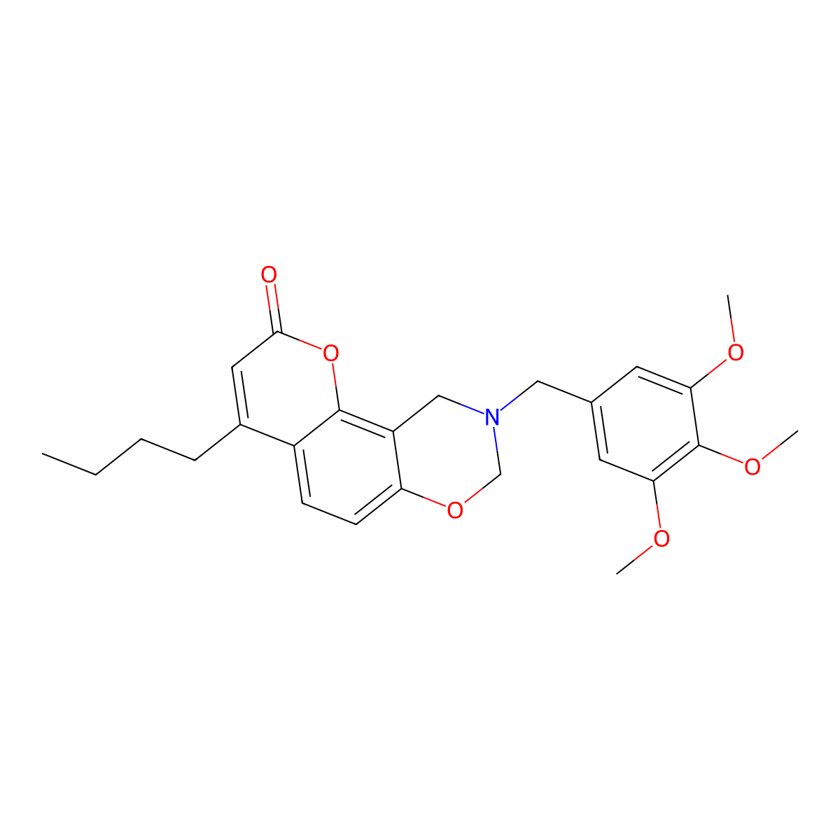 4-butyl-9-(3,4,5-trimethoxybenzyl)-9,10-dihydro-2H,8H-chromeno[8,7-e][1,3]oxazin-2-one molecular structure, CAS 859137-63-6