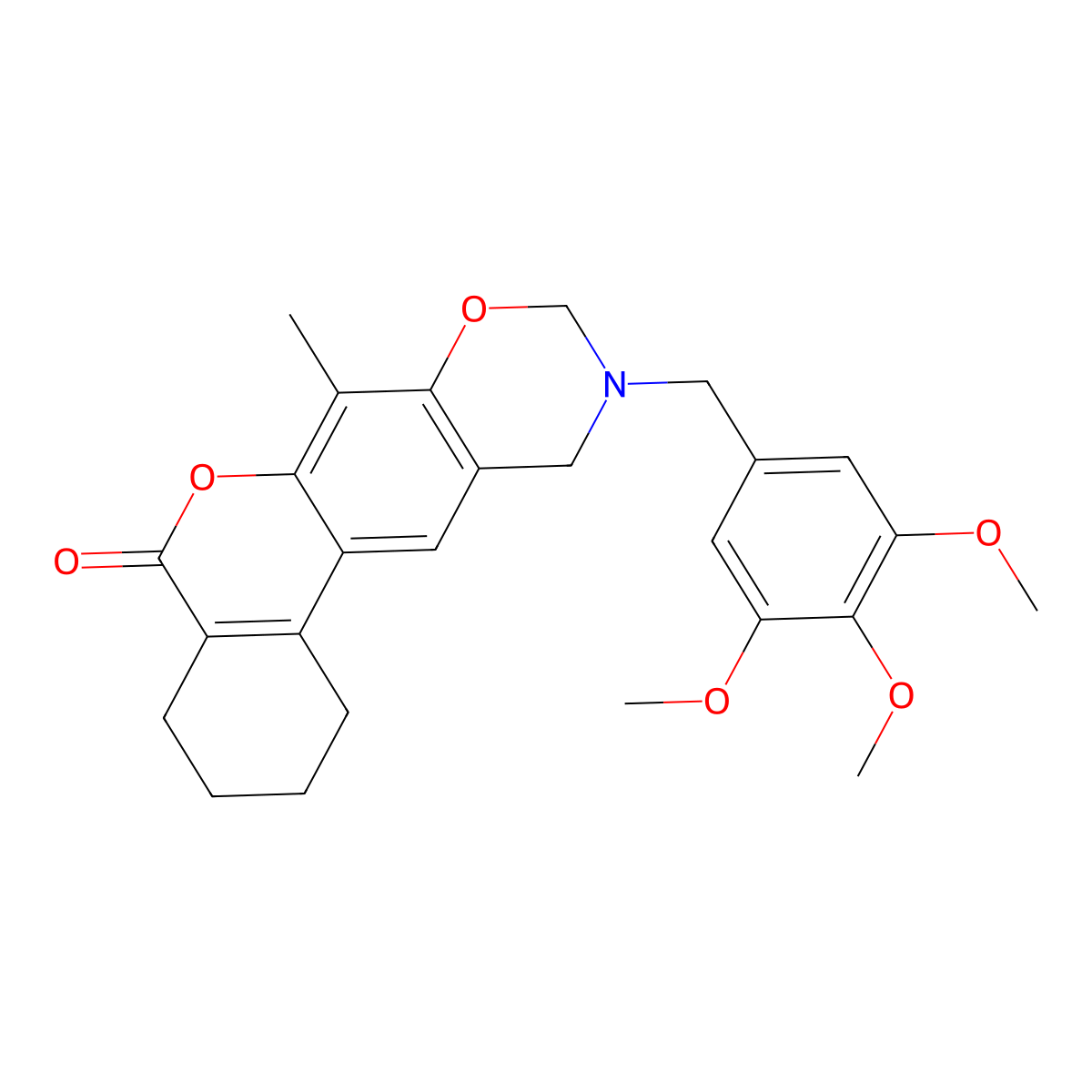 7-methyl-10-(3,4,5-trimethoxybenzyl)-1,2,3,4,10,11-hexahydro-5H,9H-benzo[3,4]chromeno[6,7-e][1,3]oxazin-5-one molecular structure, CAS 859137-85-2