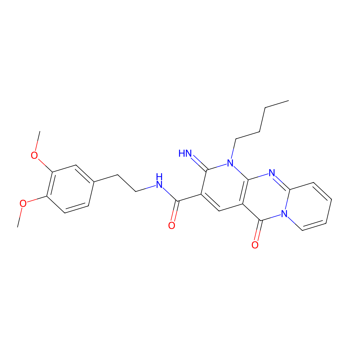 7-butyl-N-[2-(3,4-dimethoxyphenyl)ethyl]-6-imino-2-oxo-1,7,9-triazatricyclo[8.4.0.0^{3,8}]tetradeca-3(8),4,9,11,13-pentaene-5-carboxamide molecular structure, CAS 859138-31-1