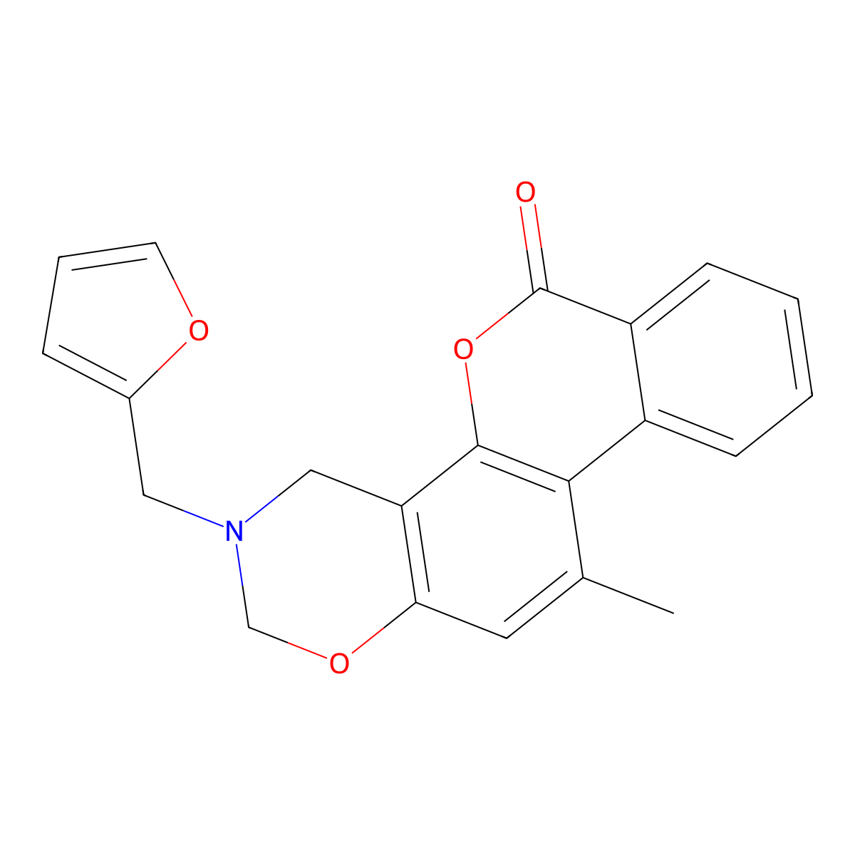 3-(furan-2-ylmethyl)-11-methyl-3,4-dihydro-2H,6H-benzo[3,4]chromeno[8,7-e][1,3]oxazin-6-one molecular structure, CAS 859138-48-0