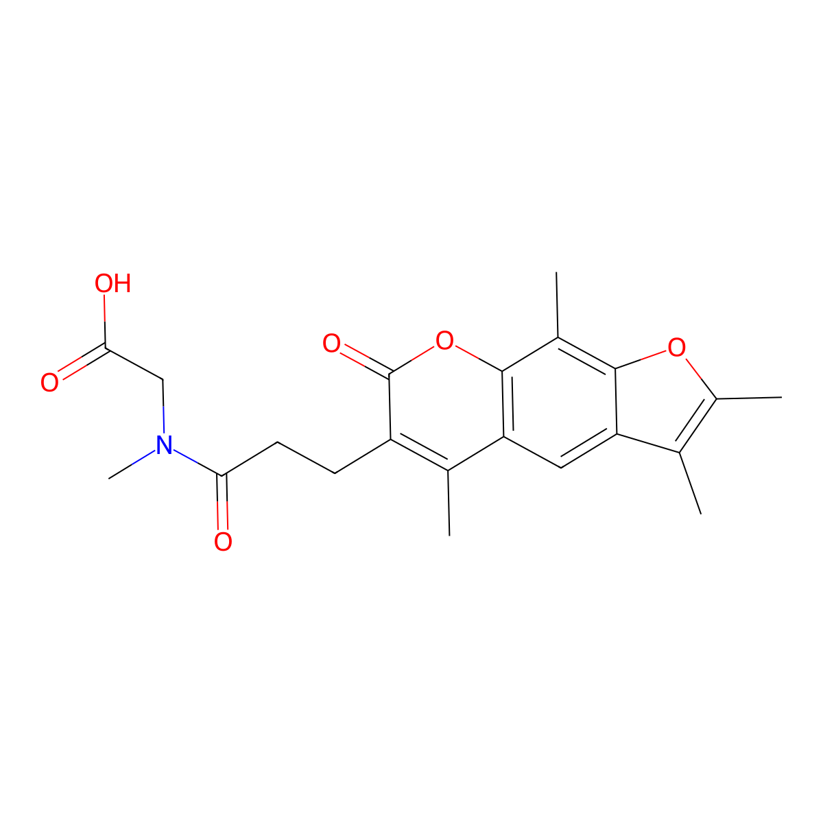 2-{methyl[3-(2,3,5,9-tetramethyl-7-oxo-7H-furo[3,2-g]chromen-6-yl)propanoyl]amino}acetic acid molecular structure, CAS 859138-60-6