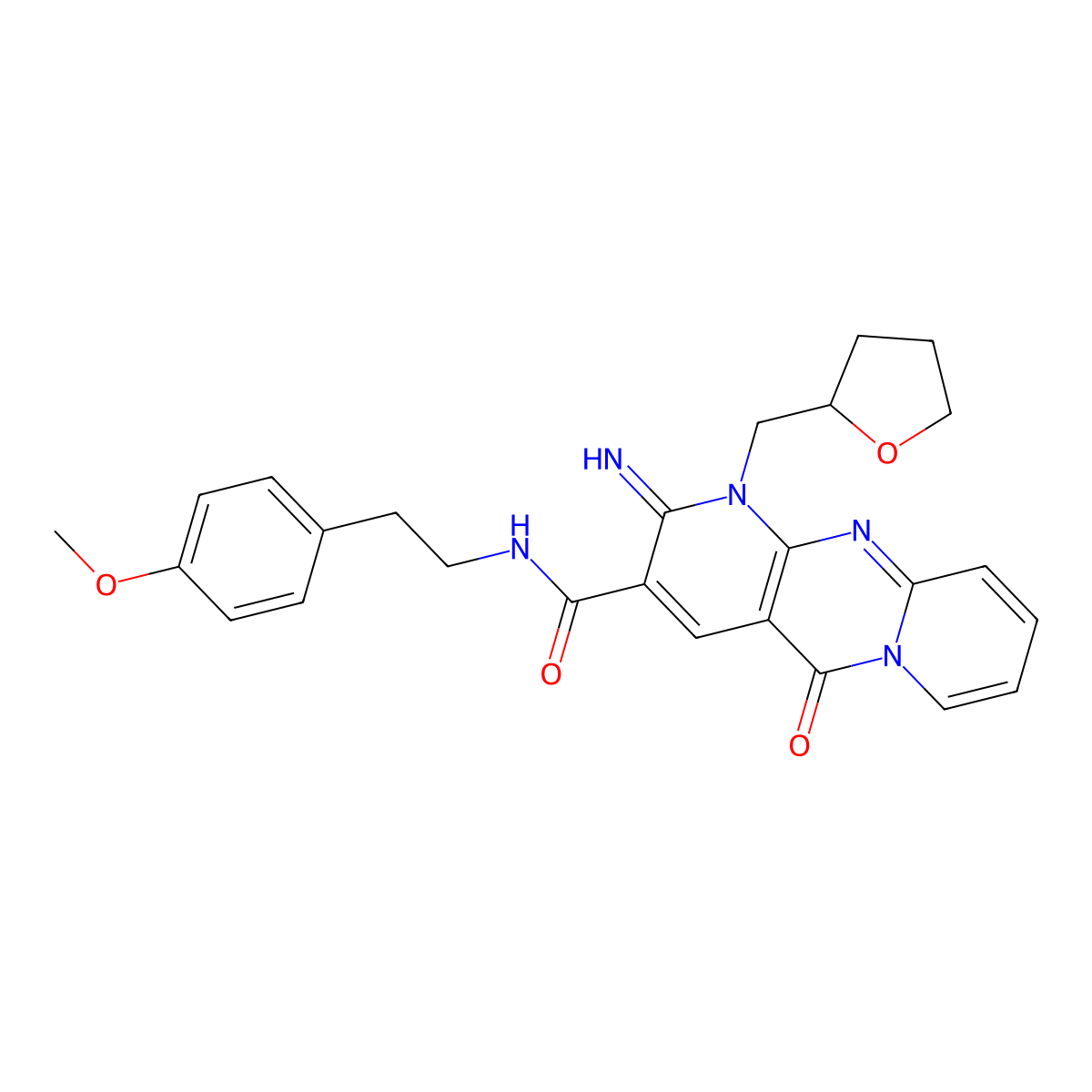 6-imino-N-[2-(4-methoxyphenyl)ethyl]-2-oxo-7-[(oxolan-2-yl)methyl]-1,7,9-triazatricyclo[8.4.0.0^{3,8}]tetradeca-3(8),4,9,11,13-pentaene-5-carboxamide molecular structure, CAS 859138-61-7
