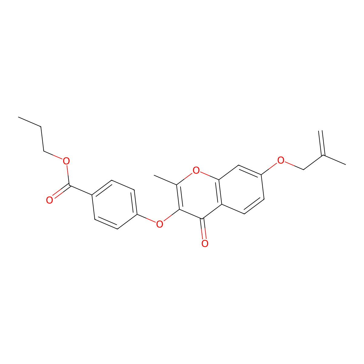 propyl 4-({2-methyl-7-[(2-methylprop-2-en-1-yl)oxy]-4-oxo-4H-chromen-3-yl}oxy)benzoate molecular structure, CAS 859138-67-3