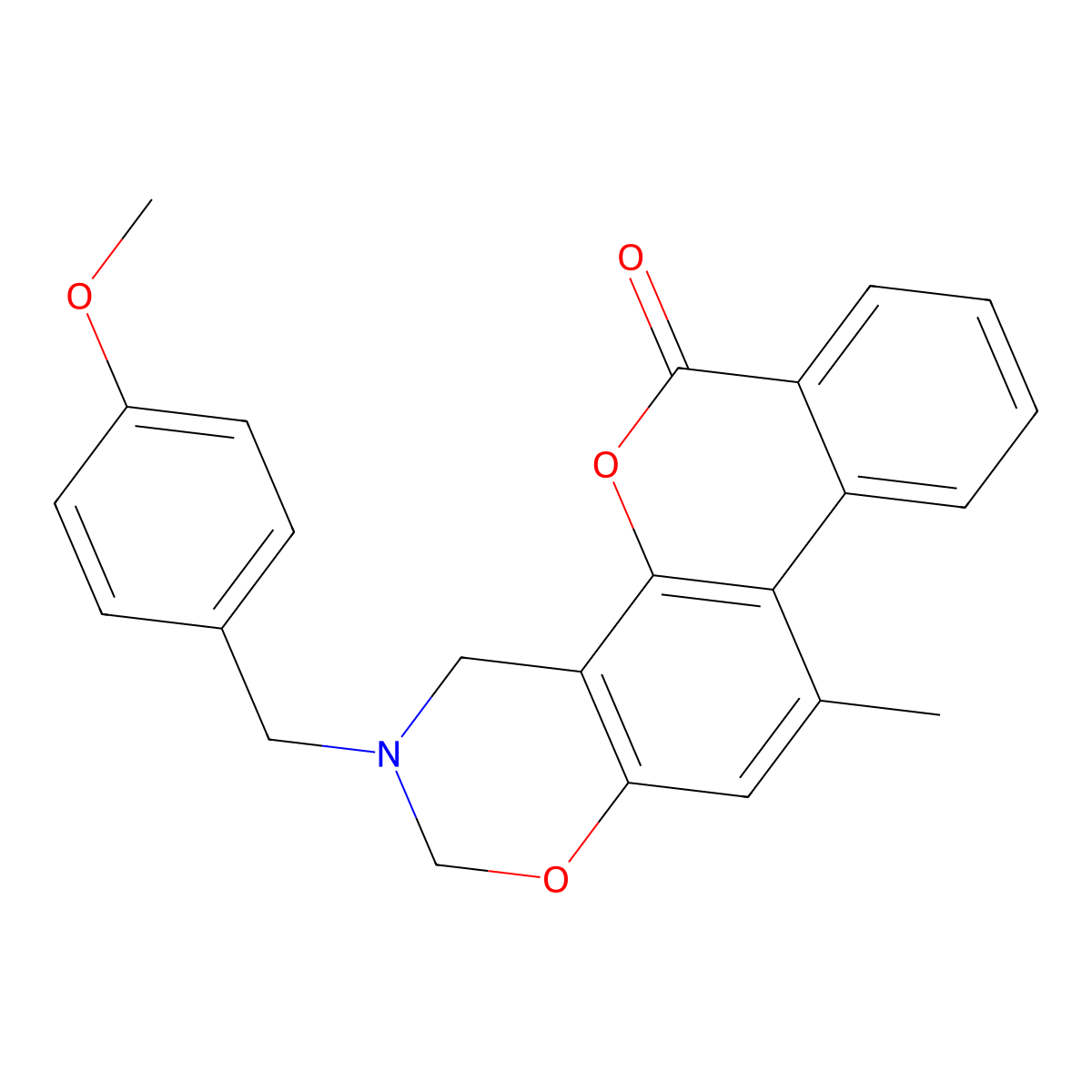 3-(4-methoxybenzyl)-11-methyl-3,4-dihydro-2H,6H-benzo[3,4]chromeno[8,7-e][1,3]oxazin-6-one molecular structure, CAS 859138-87-7