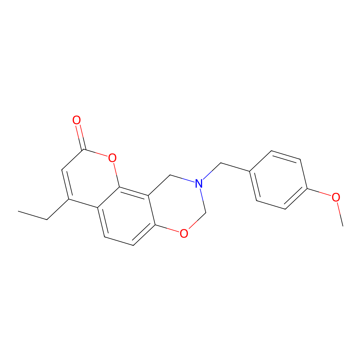 4-ethyl-9-(4-methoxybenzyl)-9,10-dihydro-2H,8H-chromeno[8,7-e][1,3]oxazin-2-one molecular structure, CAS 859139-26-7