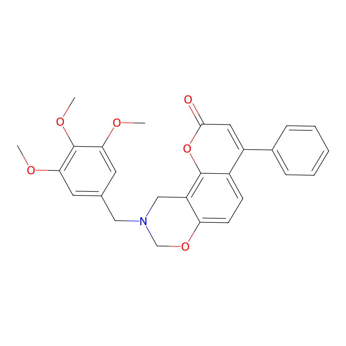 4-phenyl-9-(3,4,5-trimethoxybenzyl)-9,10-dihydro-2H,8H-chromeno[8,7-e][1,3]oxazin-2-one molecular structure, CAS 859139-32-5