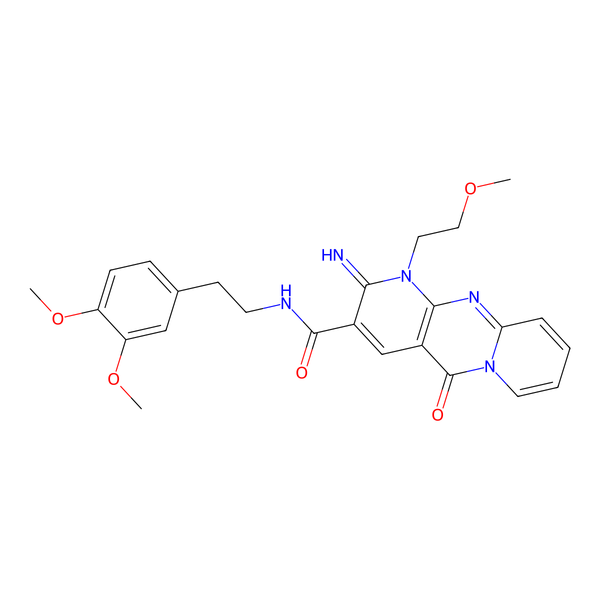 N-[2-(3,4-dimethoxyphenyl)ethyl]-6-imino-7-(2-methoxyethyl)-2-oxo-1,7,9-triazatricyclo[8.4.0.0^{3,8}]tetradeca-3(8),4,9,11,13-pentaene-5-carboxamide molecular structure, CAS 859139-51-8