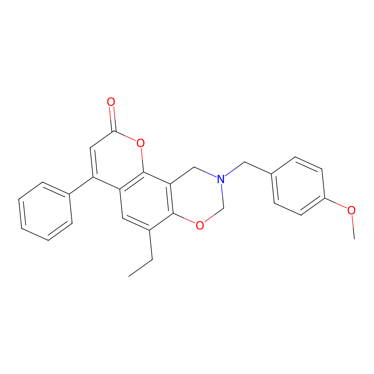 6-ethyl-9-(4-methoxybenzyl)-4-phenyl-9,10-dihydro-2H,8H-chromeno[8,7-e][1,3]oxazin-2-one molecular structure, CAS 859139-54-1