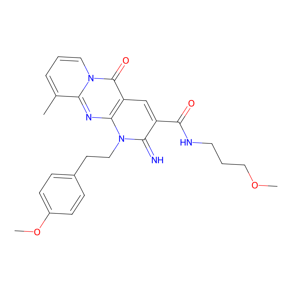 6-imino-7-[2-(4-methoxyphenyl)ethyl]-N-(3-methoxypropyl)-11-methyl-2-oxo-1,7,9-triazatricyclo[8.4.0.0^{3,8}]tetradeca-3(8),4,9,11,13-pentaene-5-carboxamide molecular structure, CAS 859139-60-9