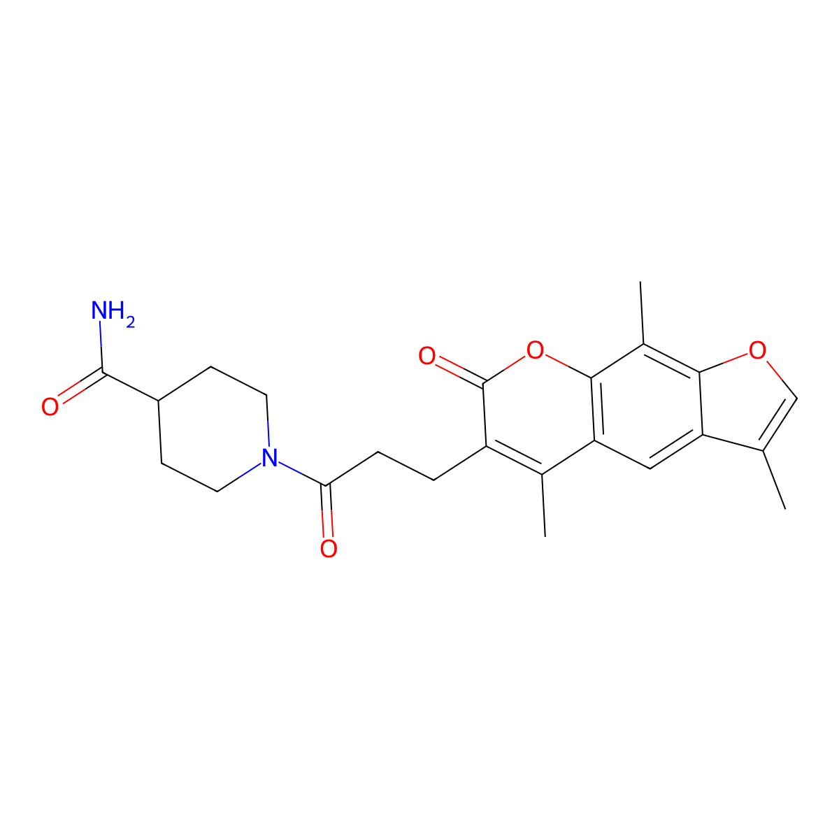 1-[3-(3,5,9-trimethyl-7-oxo-7H-furo[3,2-g]chromen-6-yl)propanoyl]piperidine-4-carboxamide molecular structure, CAS 859140-54-8