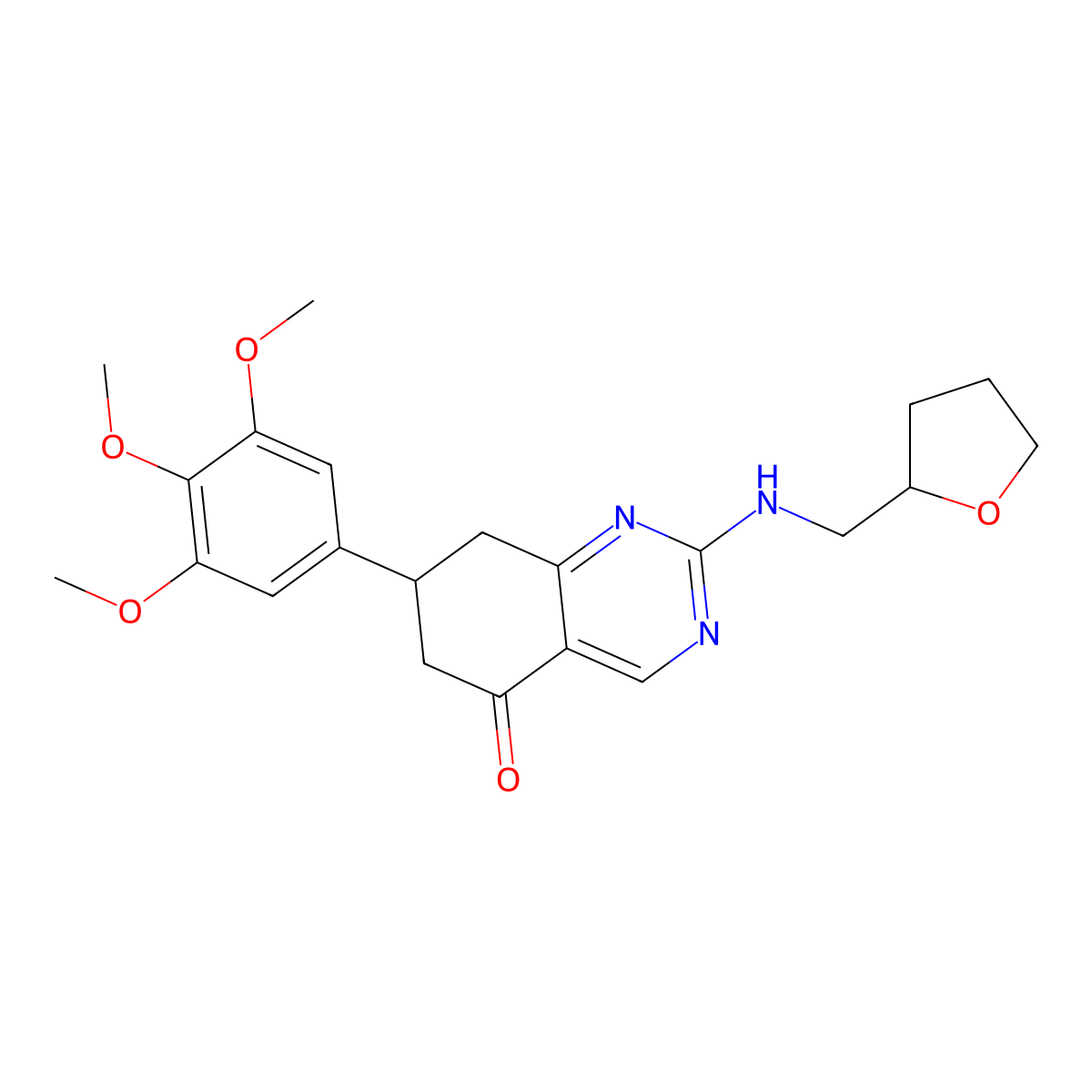 2-[(tetrahydrofuran-2-ylmethyl)amino]-7-(3,4,5-trimethoxyphenyl)-7,8-dihydroquinazolin-5(6H)-one molecular structure, CAS 859140-71-9