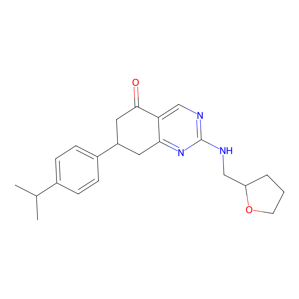 7-[4-(propan-2-yl)phenyl]-2-[(tetrahydrofuran-2-ylmethyl)amino]-7,8-dihydroquinazolin-5(6H)-one molecular structure, CAS 859140-88-8